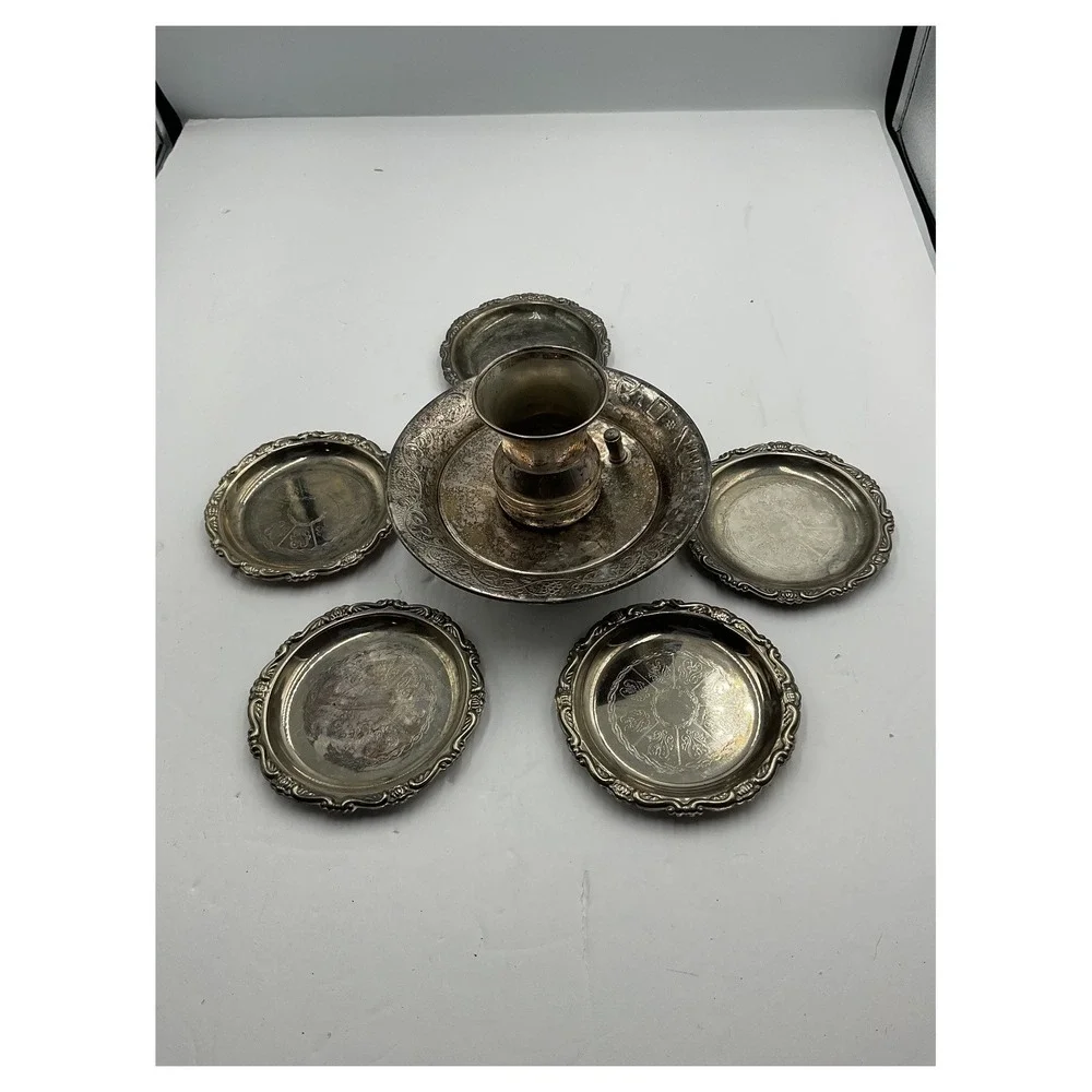 Vintage‎ Jewish Passover Seder Set Silver-Plated Ritual Plates 6